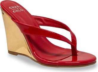 Chase + Chloe by Intouch Footwear Toe Post Wedge Sandal in Red Patent at Nordstrom Rack, Size 6.5