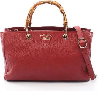 Gucci Red Color Leather Handbag Tote Bag (Pre-Owned)