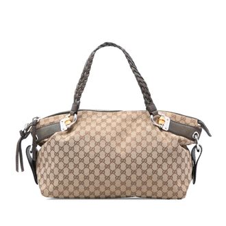 Gucci Tweedehands Medium Gg Canvas Bamboo Bar Tote