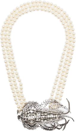 Valentino Garavani pearl-embellished crystal necklace - women - Faux Pearl/glass/Fabric - One Size - Silver