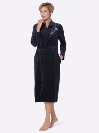 Miss Ulrike Morgenmantel MISS ULRIKE, Damen, Gr. 36/38, blau (marine), Baumwoll-Mix, unifarben, Langform, Hausm&auml;ntel Morgenmantel