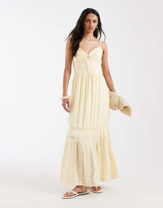 Hollister Vestito lungo giallo con spalline sottili e ricamo in pizzo