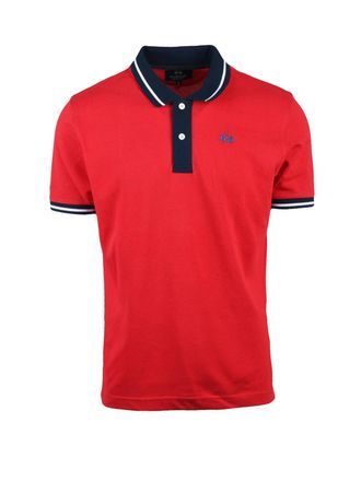 La Martina Red Blue Men Cotton Polo