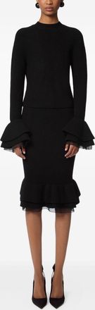 Nina Ricci Womens Skirt Ribbed Virgin Wool Midi Black