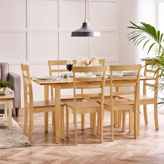 Furniturebox Salcombe Extending Oak Effect Wooden Table & 6 Whitby Dining Chairs in Brown
