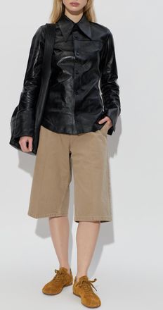 Ami Leather Shirt, Womens, Black