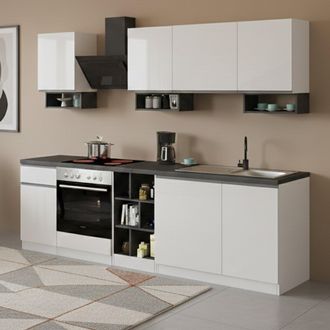 Dmora Dmora - Cocina Completa Rudolf, Cocina Pr&aacute;ctica Y Que Ahorra Espacio, Pared De Cocina Con 7 Puertas Y 1 Caj&oacute;n, 100% Made In Italy, 255x60h85 Cm, Blanc