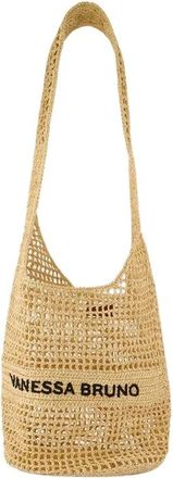 Vanessa Bruno Tassen, Dames, Beige, ONE Size, Katoen, Neutrale katoenen schoudertas met raffia