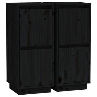 vidaXL Vidaxl - Aparador 2 Uds Madera Maciza De Pino Negro 31,5x34x75 Cm
