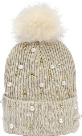 Generic Ladies Hats Ribbed Pearls Knitted Bobble Pom Lightweight Durable Stylish Stretchy Winter Soft Warm Cozy Caps Comfortable Women Cold Weather Fashionabl