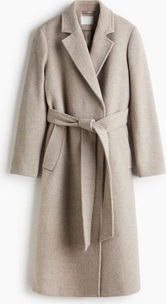 H&M Mantel aus Wollmix mit Bindegürtel - Brown