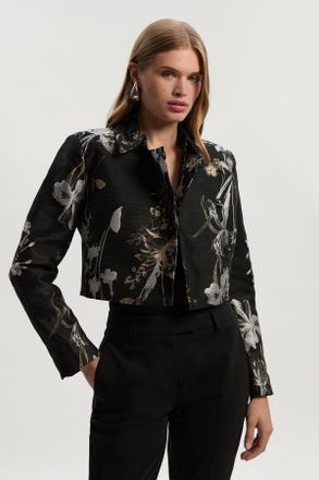 Karen Millen Womens Floral Jacquard Tailored Jacket - Black - Size 12 UK