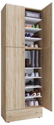 ebuy24 Gabinete De Zapato De Madera Vcm Dimensiones: Al. 200 X An. 70 X T. 39 Cm Gabinete Todo Uso 9 Compartimentos 4 Puertas Giratorias Caj&oacute;n Adicional - Lo