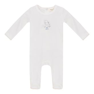 Fragile Front Chest Ribbed Romper in Off White/blue at Nordstrom, Size 3M