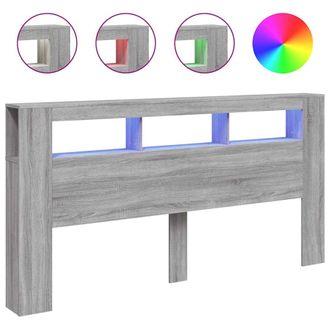 vidaXL Vidaxl - Cabecero Led Madera Ingenier&iacute;a Gris Sonoma 200x18,5x103,5 Cm