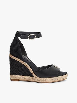 Tommy Hilfiger Logo Plaque Leather Wedge Heel Espadrilles