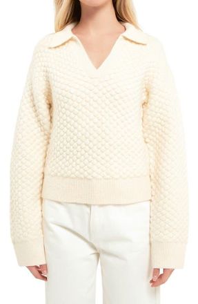 English Factory Textured V-Neck Sweater in Ivory at Nordstrom, Size X-Small