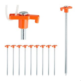 OEM Estacas Para Tienda De Campa&ntilde;a, Paquete De 20, Anclaje Para Terreno Duro 25 Cm, Estaca, Acero Cincado, Naranja