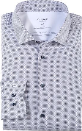 Olymp Level Five 24/Seven Mens Long-Sleeved Shirt, Rotation Print on y/d Dobby, 24/7 - Level 5.22 Modern Kent, Dark Red 39, 16