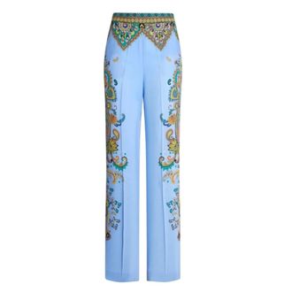 Etro Etro, Wide Trousers, female, Blue, Size: S Silk Trousers with Placed Print