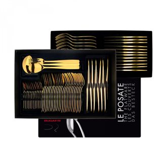Bugatti Riviera Gold, Posate Set 75 Pz, Scatola Gallery, Casa Bugatti - Colore: Oro Lucido