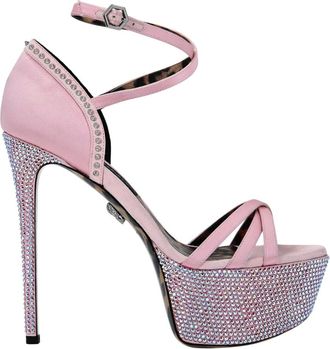 Philipp Plein Schoenen, Dames, Roze, 40 EU, Leer, Crystal Platform Sandalen