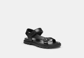 Coach Womens Sport Sandal in Black, Size 6.5 | Leather