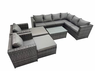Fimous Rattan Garden Furniture Set with 2 Chairs 2 Big Stools Dark Grey Mixed
