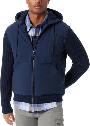 G.H. Bass & Co. Bass Outdoor Mixed Media Jacket Mens Navy Blaze Full Zip Hooded MAC226