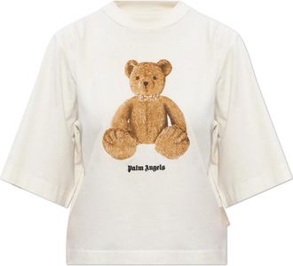 Palm Angels Cropped T-shirt met Gedrukt Logo - Dames - T-shirts - Beige - S - Katoen - Tops