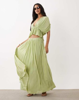 Gina Tricot Gina Tricot - Gonna lunga ampia trasparente verde chiaro in coordinato