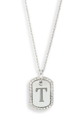 Meshmerise Diamond Initial Dog Tag Pendant Necklace in White-T at Nordstrom Rack