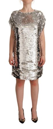 Msgm Sequined Polyester Short Sleeves Shift Mini Womens Dress