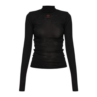 Versace Jersey de cuello alto de lana con logo bordado - Knitwear - Mujer - Negro - S