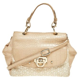 DKNY Dkny Beige/white Signature Coated Canvas And Leather Satchel