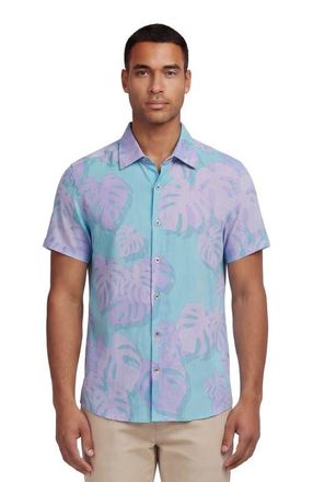 Lords of Harlech Monstera Floral Mens Linen Button-up Shirt in Monstera Floral Teal at Nordstrom, Size Xx-Large