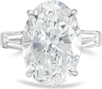 Diana M. Jewels Platinum 6ct lab grown oval diamond ring with baguettes on the sides