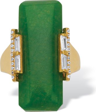 Palm Beach Jewelry Genuine Jade Gold-Plated 925 Silver Ring