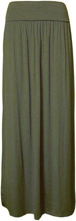 Crazy Girls Womens Pleated Fold-Over Maxi Skirt Ladies Long High Waist Stretch Gypsy Style Jersey Skirt Elasticated Summer Casual Party Wear Soft Viscose Blend Kh