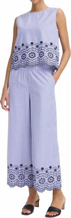 b.young Seaside Floral Wide Leg Cropped Pants In Blue