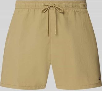 Tommy Hilfiger Regular Fit Badehose mit Logo Stitching in Khaki, Gr&ouml;&szlig;e XXL