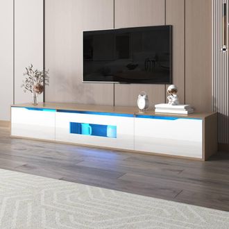 Merax Wall-mounted High-Gloss TV Cabinet with Colour-Changing LED Lights in White