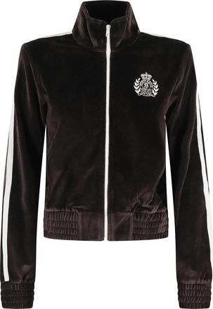 Sporty & Rich NY Crest Elio Velour Track Jacket - Dames - Vesten met rits - Bruin - S - Katoen - Hoodies & sweatvesten