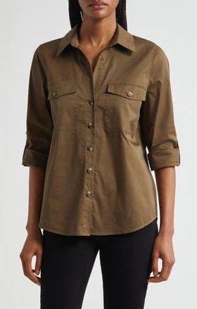 L'agence Pearson Woven Military Shirt in Pine at Nordstrom Rack, Size Small