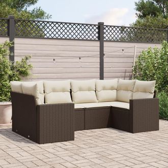 vidaXL Vidaxl - Set Sof&aacute;s De Jard&iacute;n 6 Piezas Y Cojines Rat&aacute;n Sint&eacute;tico Marr&oacute;n