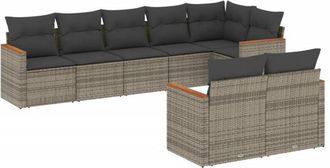 vidaXL Vidaxl - Set De Sof&aacute;s De Jard&iacute;n 8 Pzas Y Cojines Rat&aacute;n Sint&eacute;tico Gris