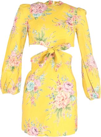 Zimmermann Pre-owned Womens Zinnia Floral Mini Dress in Yellow Linen Cotton - Size X-Small