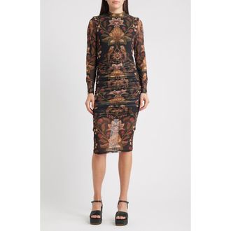 Farm Rio Berry Garden Long Sleeve Ruched Dress in Black at Nordstrom Rack, Size Small