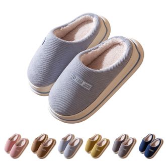 Generic Chunky Sole Slippers Women Matching House Slippers Slip On House Shoes Winter Warm Lined Slipper Mens Plain Slipper Unisex Couple Sliders Memory Foam 