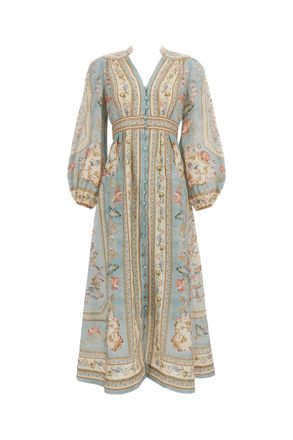 Zimmermann Light Blue Tapestry Floral Linen Midi Dress